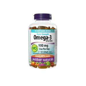 WEBBER NATURALS Omega 3 Triple Strength 900mg EPA/DHA, Hỗ Trợ Tim Mạch, Não Bộ & Khớp (120 Viên)
