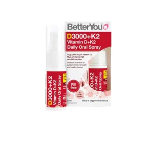 BETTERYOU D3000 + K2 Daily Oral Spray, Dạng Xịt Hỗ Trợ Hấp Thụ Canxi, Xương Chắc Khỏe (12ml)